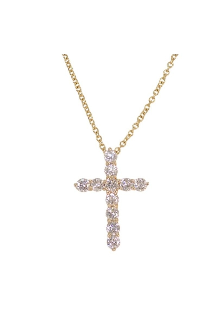 Tiffany & Co Cross Pendant Mini Necklace 18k Yellow Gold Diamond